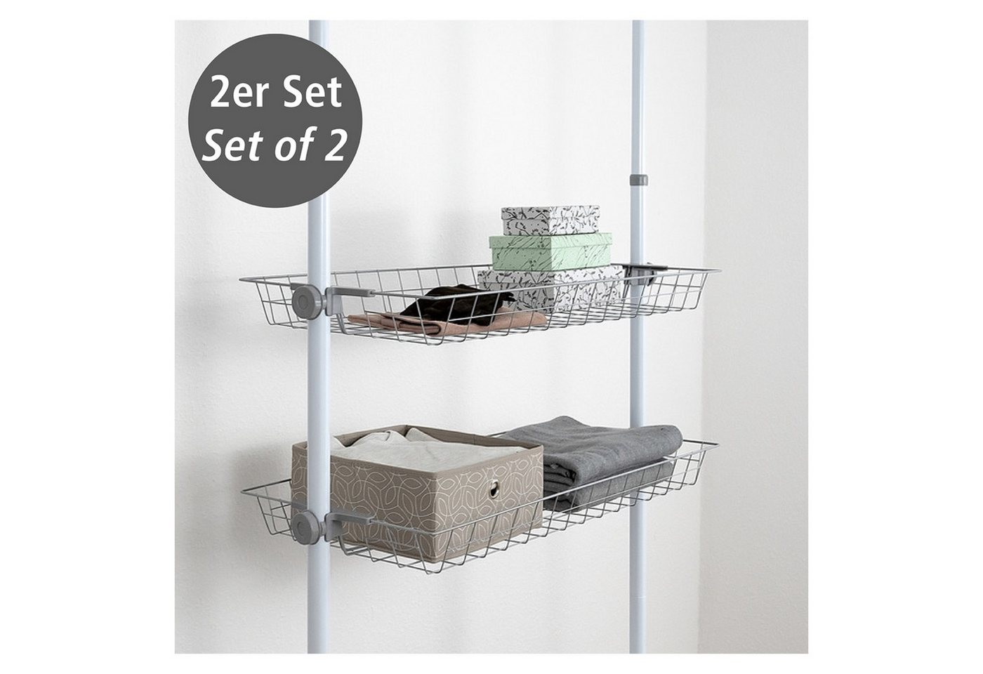 WENKO Organizer Modell Herkules (Set, 2 St), Drahtkörbe aus Stahl, Erweiterung zum Teleskop-System Herkules – Bild 2 von 5