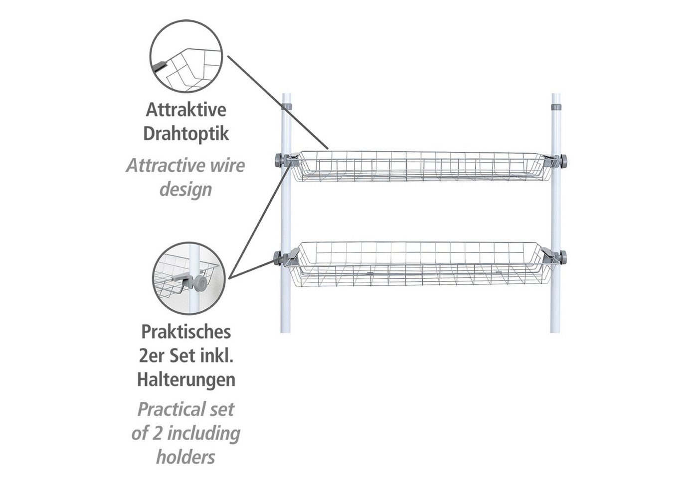 WENKO Organizer Modell Herkules (Set, 2 St), Drahtkörbe aus Stahl, Erweiterung zum Teleskop-System Herkules – Bild 3 von 5