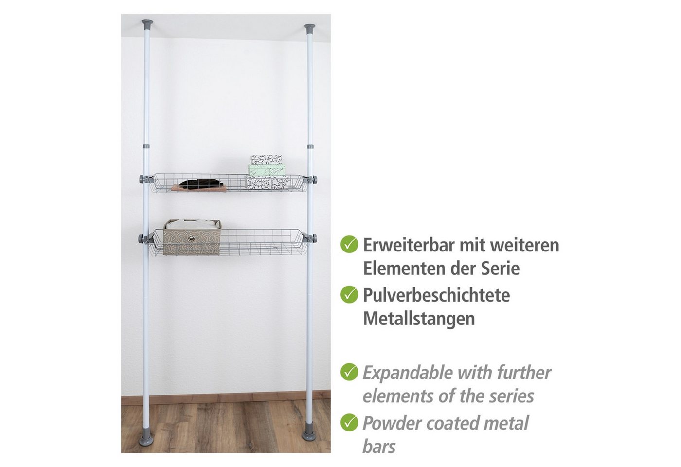 WENKO Organizer Modell Herkules (Set, 2 St), Drahtkörbe aus Stahl, Erweiterung zum Teleskop-System Herkules – Bild 5 von 5