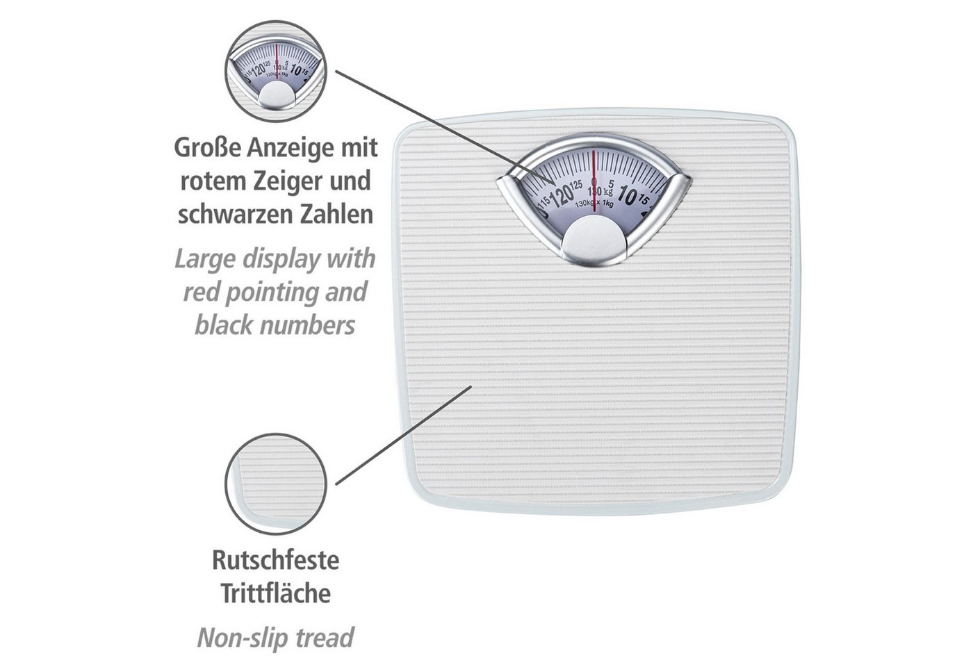 WENKO Personenwaage, analoge Körperwaage bis 130 kg – Bild 3 von 5