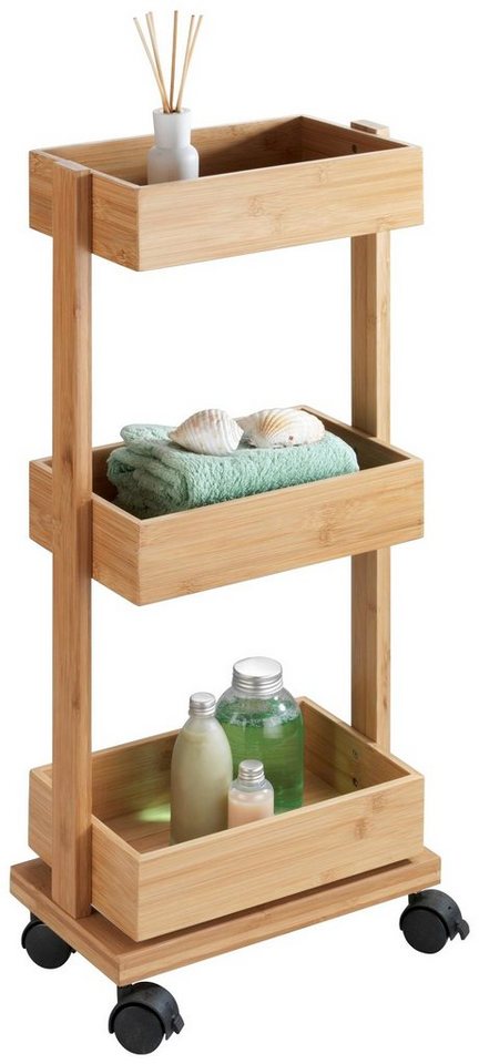 WENKO Rollwagen Regal Tortona, Badezimmer-Schrank mit 3 Ablagen – Bild 2 von 4