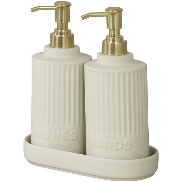 WENKO Seifenspender Modell Heidi, (Set, 3-tlg), mit Tablett, Soft-Touch-Oberfläche