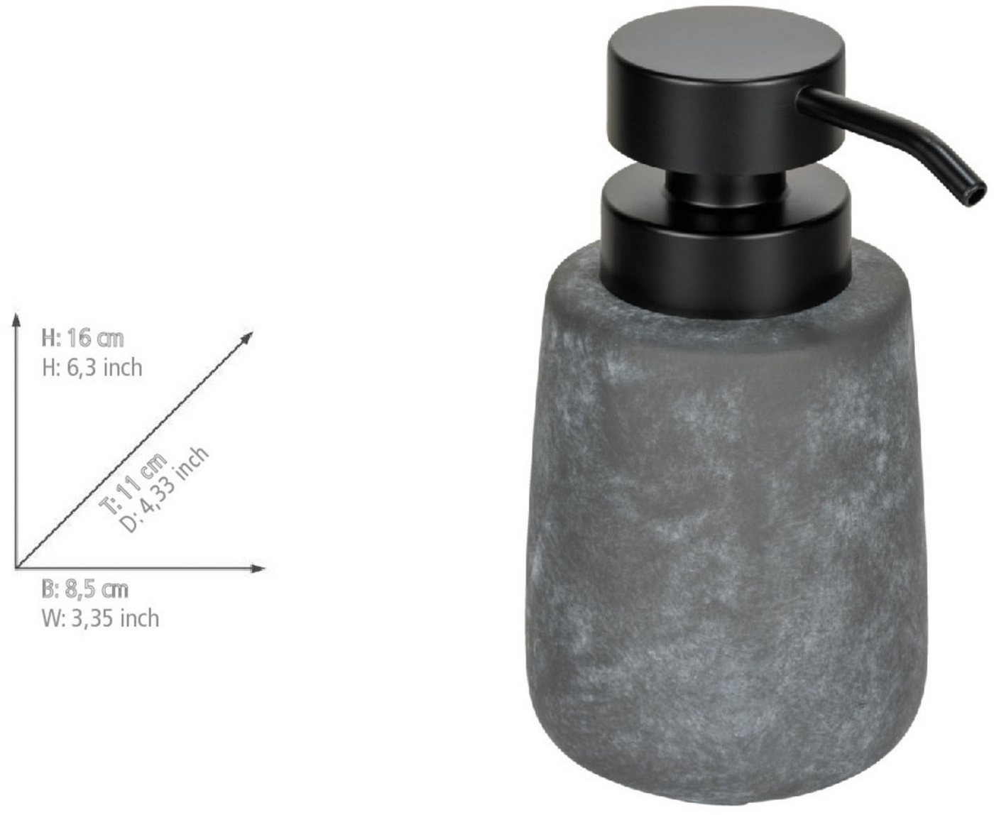 WENKO Seifenspender Sacile, Dosierspender aus hochwertiger Keramik, moderne Beton-Optik, 400 ml – Bild 5 von 5