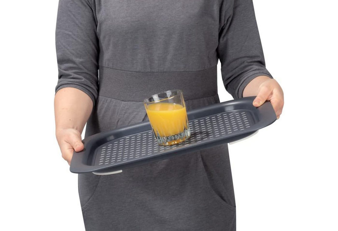 WENKO Servierplatte Anti-Rutsch Tablett Serviertablett Frühstückstablett, Syntetikmaterial, (1-tlg), 41.5 x 2.3 x 31.3 cm Anthrazit Rutschfest – Bild 2 von 5