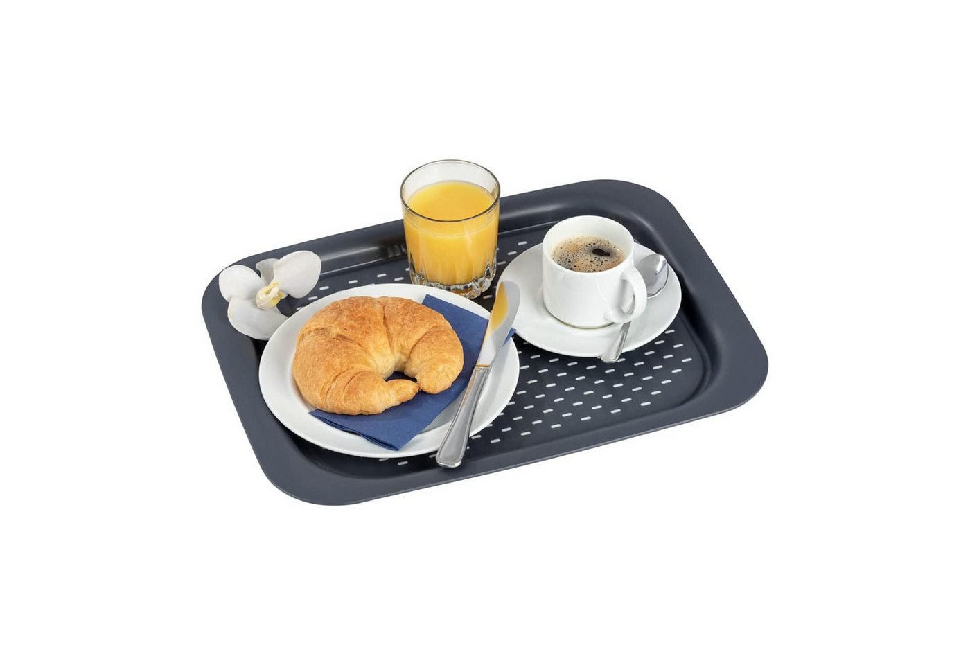 WENKO Servierplatte Anti-Rutsch Tablett Serviertablett Frühstückstablett, Syntetikmaterial, (1-tlg), 41.5 x 2.3 x 31.3 cm Anthrazit Rutschfest – Bild 5 von 5