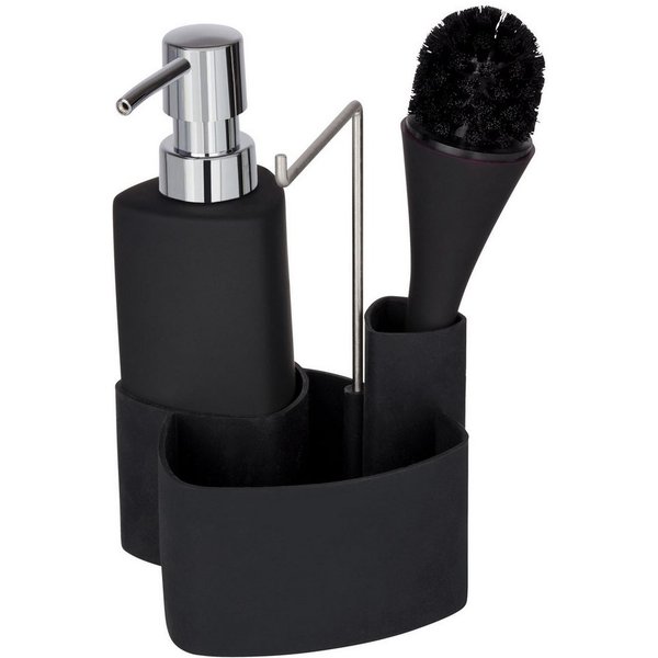 WENKO Spülmittelspender Modell Empire, (Set, 3-tlg), Spül-Set mit Spülmittelspender, Spülbürste und Handtuchhalter, Keramik