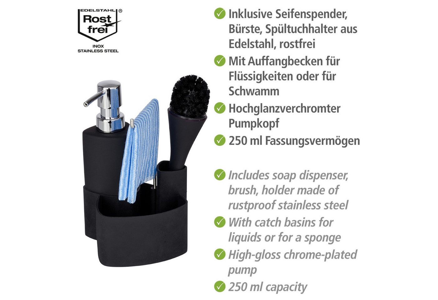 WENKO Spülmittelspender Modell Empire, (Set, 3-tlg), Spül-Set mit Spülmittelspender, Spülbürste und Handtuchhalter, Keramik – Bild 2 von 5