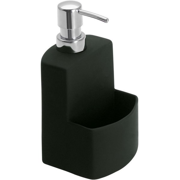WENKO Spülmittelspender Modell Festival, aus Keramik, Soft-Touch Beschichtung, mit Spülschwamm-Fach, 380 ml