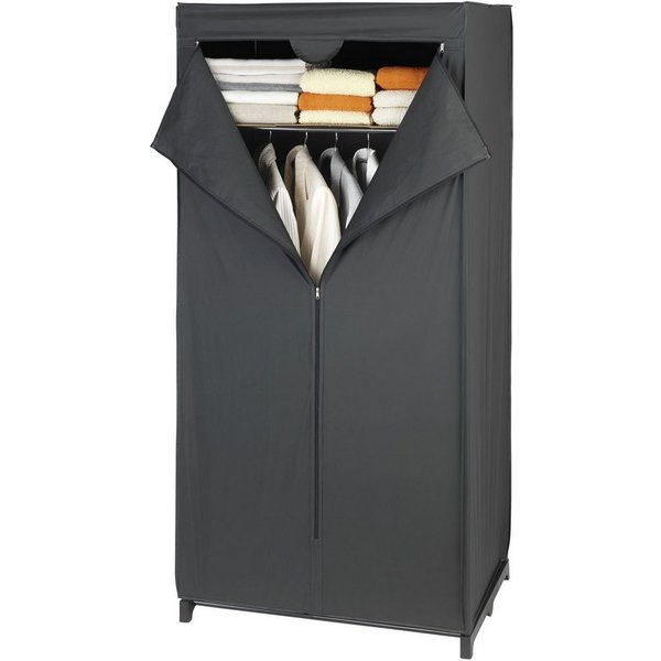 WENKO Stoffschrank Modell Deep Black mit Kleiderstange, Ablage & Reißverschluss, Metallgestell, abwaschbar