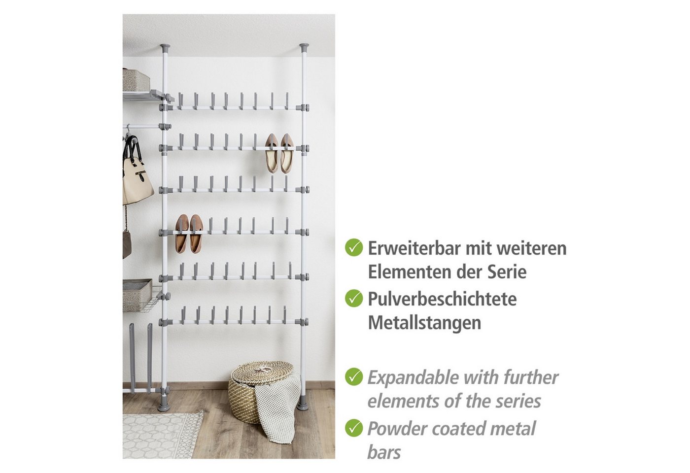 WENKO Teleskopregal Modell Herkules, ausziehbare Hauptstange 165-300 cm, passend zur WENKO Herkules-Serie – Bild 4 von 5