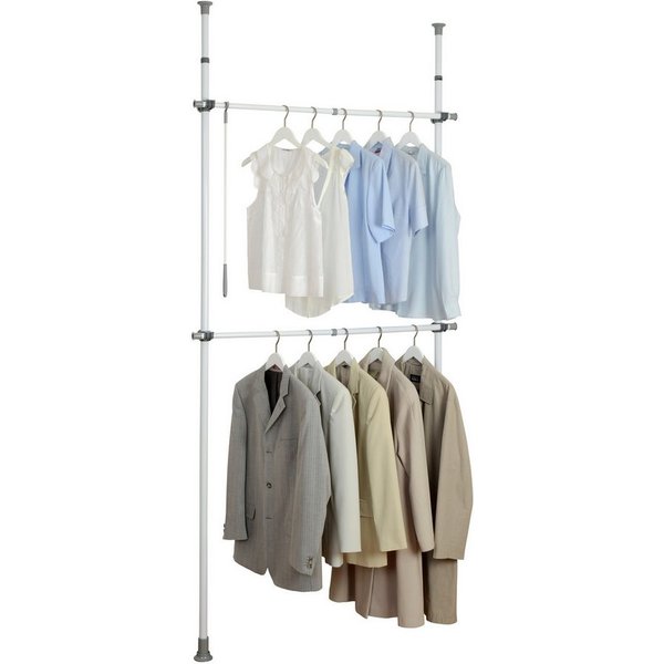 WENKO Teleskopregal Modell Herkules Basic, Kleiderstangen zum Klemmen ohne Bohren, verstellbar in Höhe & Breite