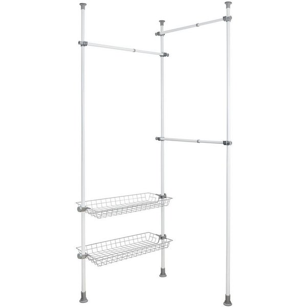 WENKO Teleskopregal Modell Herkules Duo, zum Klemmen ohne Bohren, verstellbar, mit 3 Kleiderstangen & 2 Körben