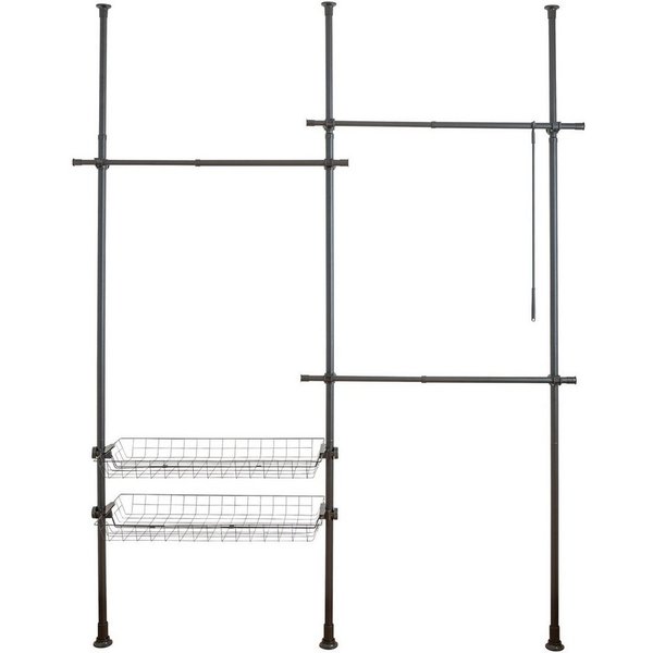 WENKO Teleskopregal Modell Herkules Duo, zum Klemmen ohne Bohren, verstellbar, mit 3 Kleiderstangen & 2 Körben