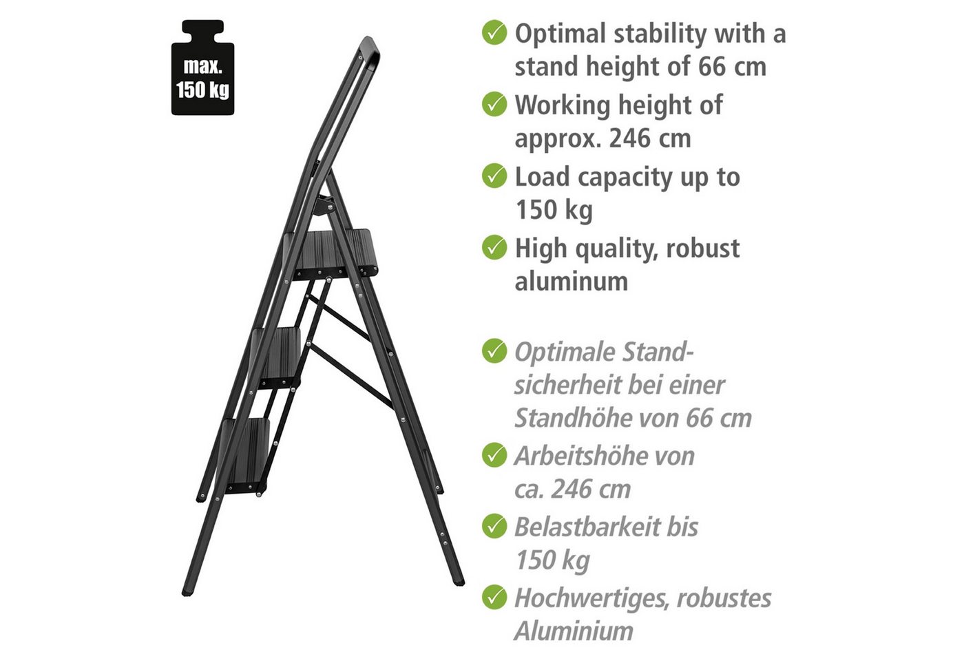 WENKO Trittleiter Modell Alu-Compact, Klapptritt (1-St), leichte, mit Anti-Rutsch-Füßen zusammenklappbare Leiter – Bild 4 von 5