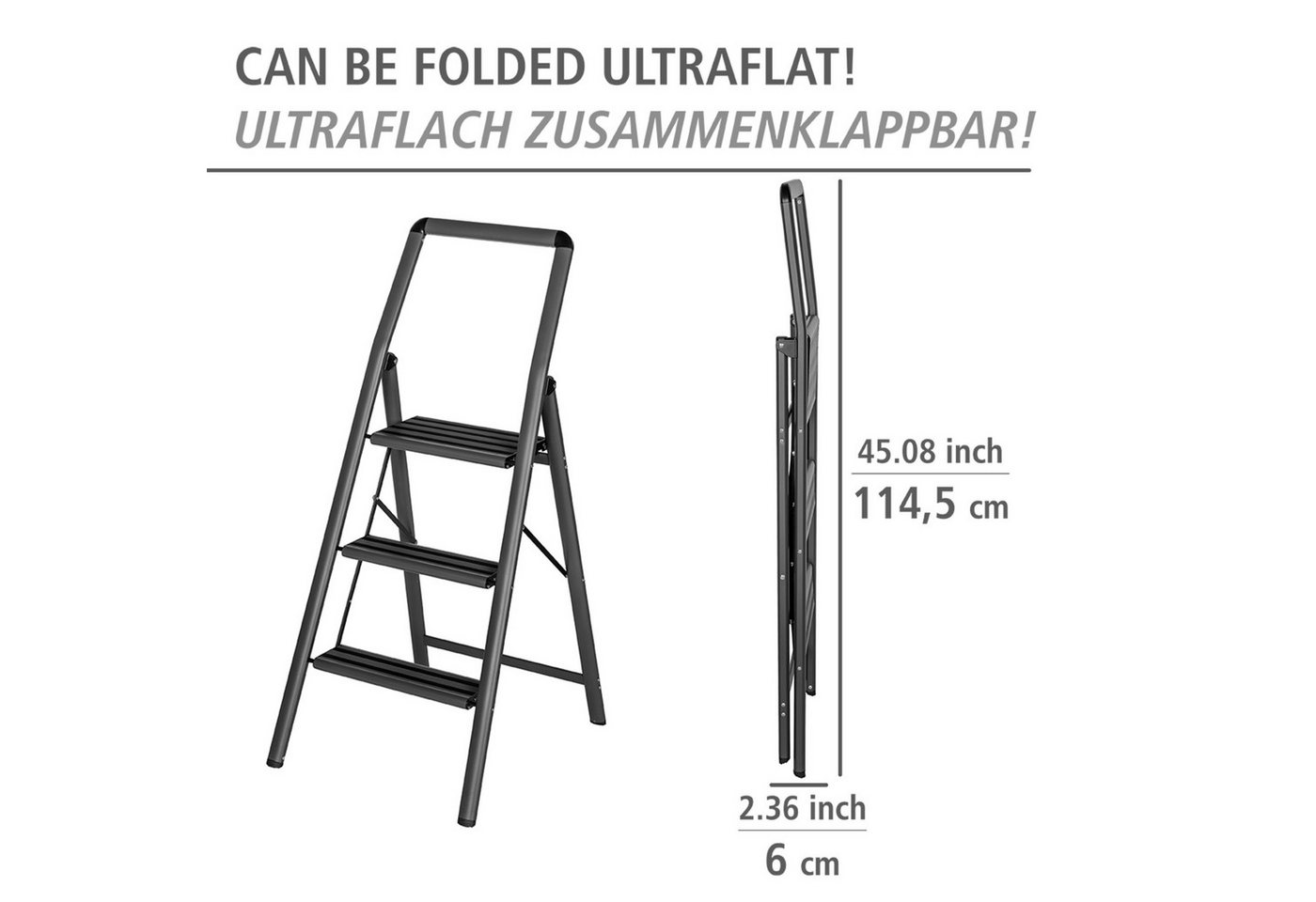 WENKO Trittleiter Modell Alu-Compact, Klapptritt (1-St), leichte, mit Anti-Rutsch-Füßen zusammenklappbare Leiter – Bild 5 von 5
