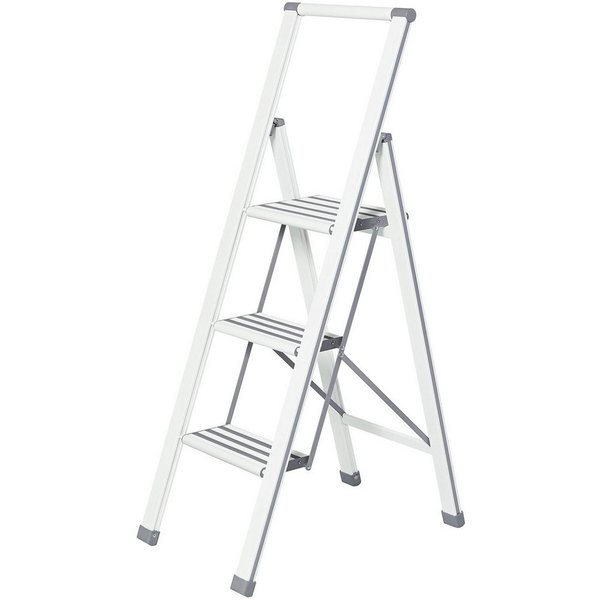 WENKO Trittleiter Modell Alu-Design, Klapptritt Leiter, rutschsichere XXL-Stufen, klappbar, bis 150 kg