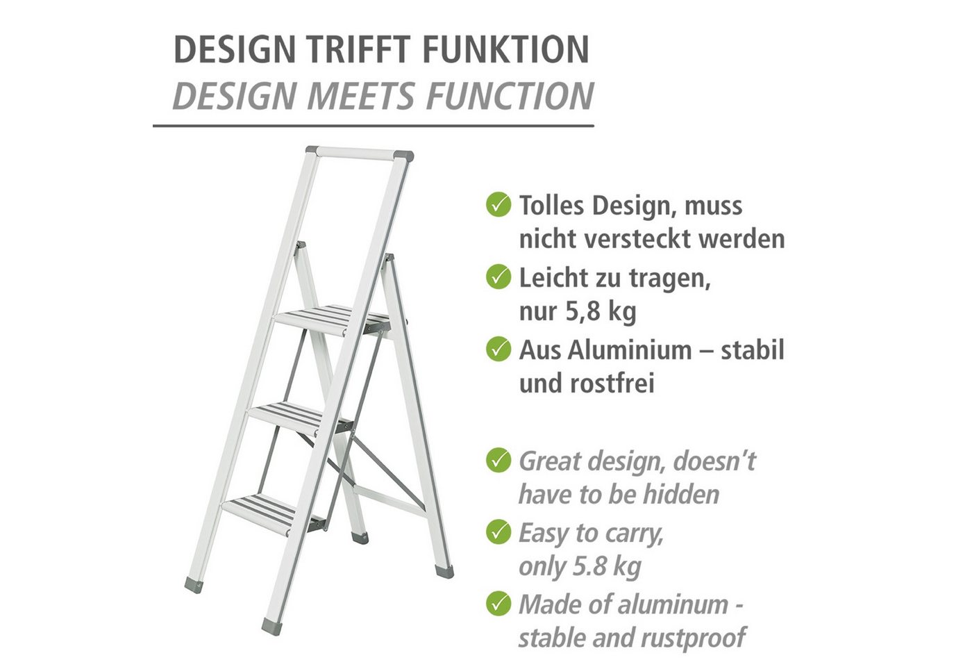WENKO Trittleiter Modell Alu-Design, Klapptritt Leiter, rutschsichere XXL-Stufen, klappbar, bis 150 kg – Bild 3 von 5