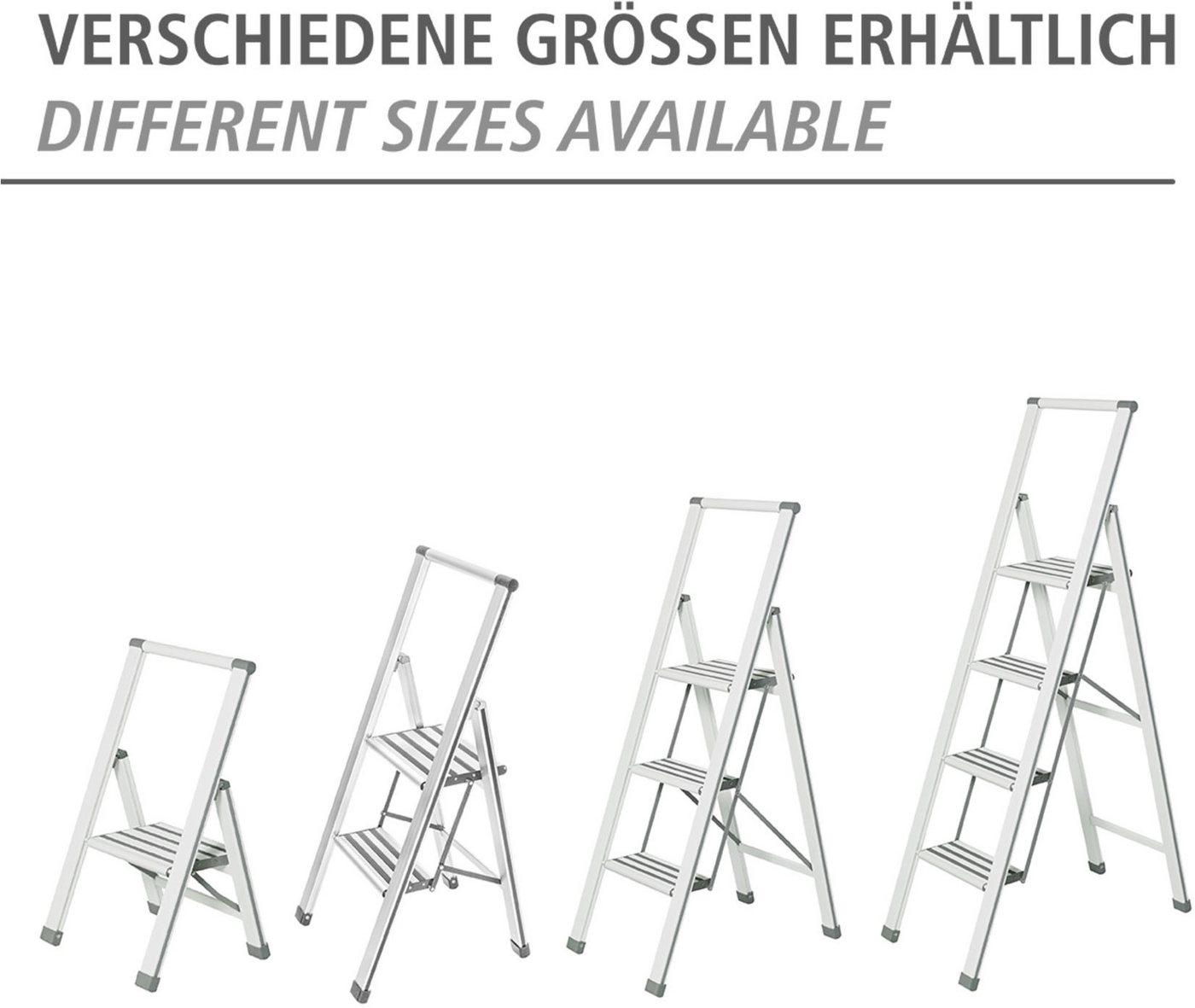 WENKO Trittleiter Modell Alu-Design, Klapptritt Leiter, rutschsichere XXL-Stufen, klappbar, bis 150 kg – Bild 5 von 5