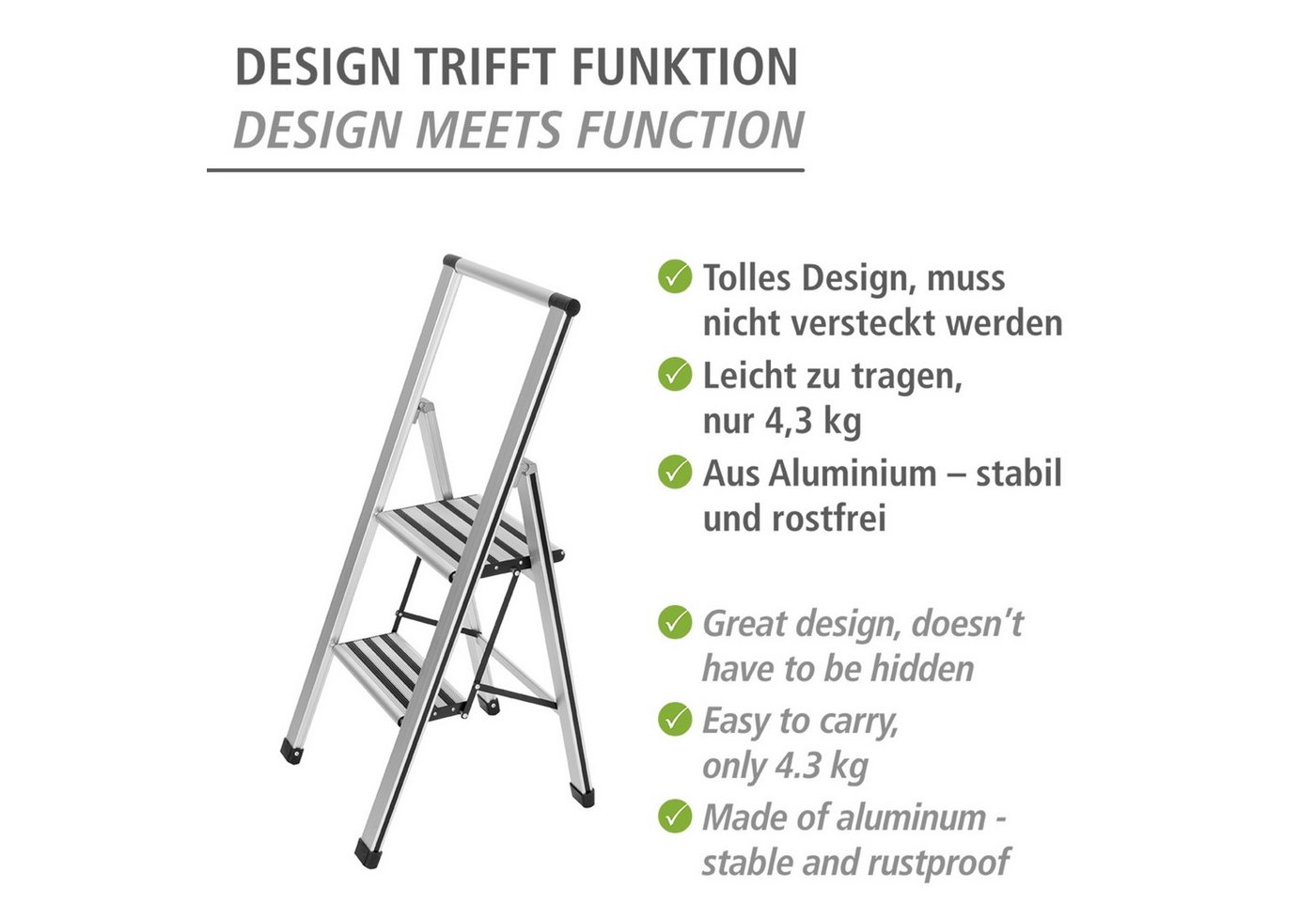 WENKO Trittleiter Modell Alu-Design, Klapptritt Leiter, rutschsichere XXL-Stufen, klappbar, bis 150 kg – Bild 3 von 5
