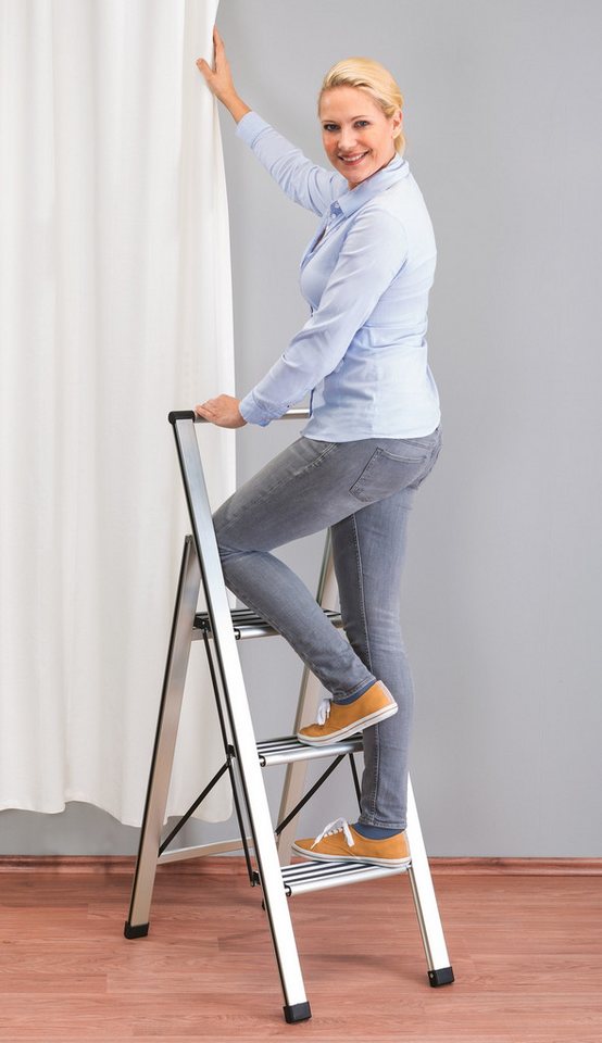 WENKO Trittleiter Modell Alu-Design, Klapptritt Leiter, rutschsichere XXL-Stufen, klappbar, bis 150 kg – Bild 5 von 5