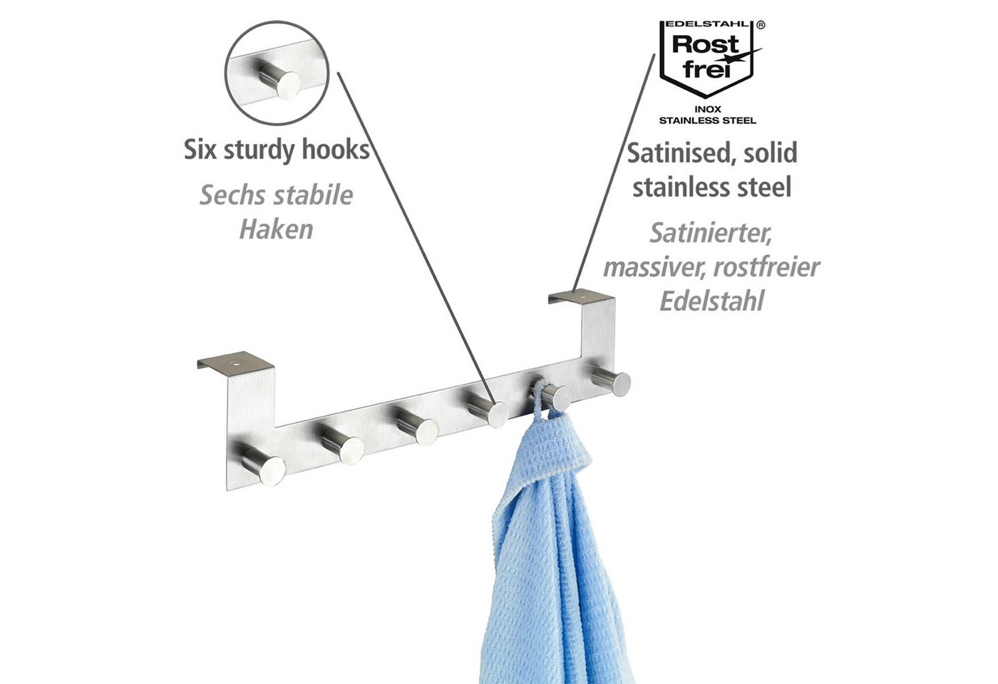 WENKO Türhaken Modell Celano, Türen, Türgarderobe, Hakenleiste mit 6 Haken – Bild 2 von 5