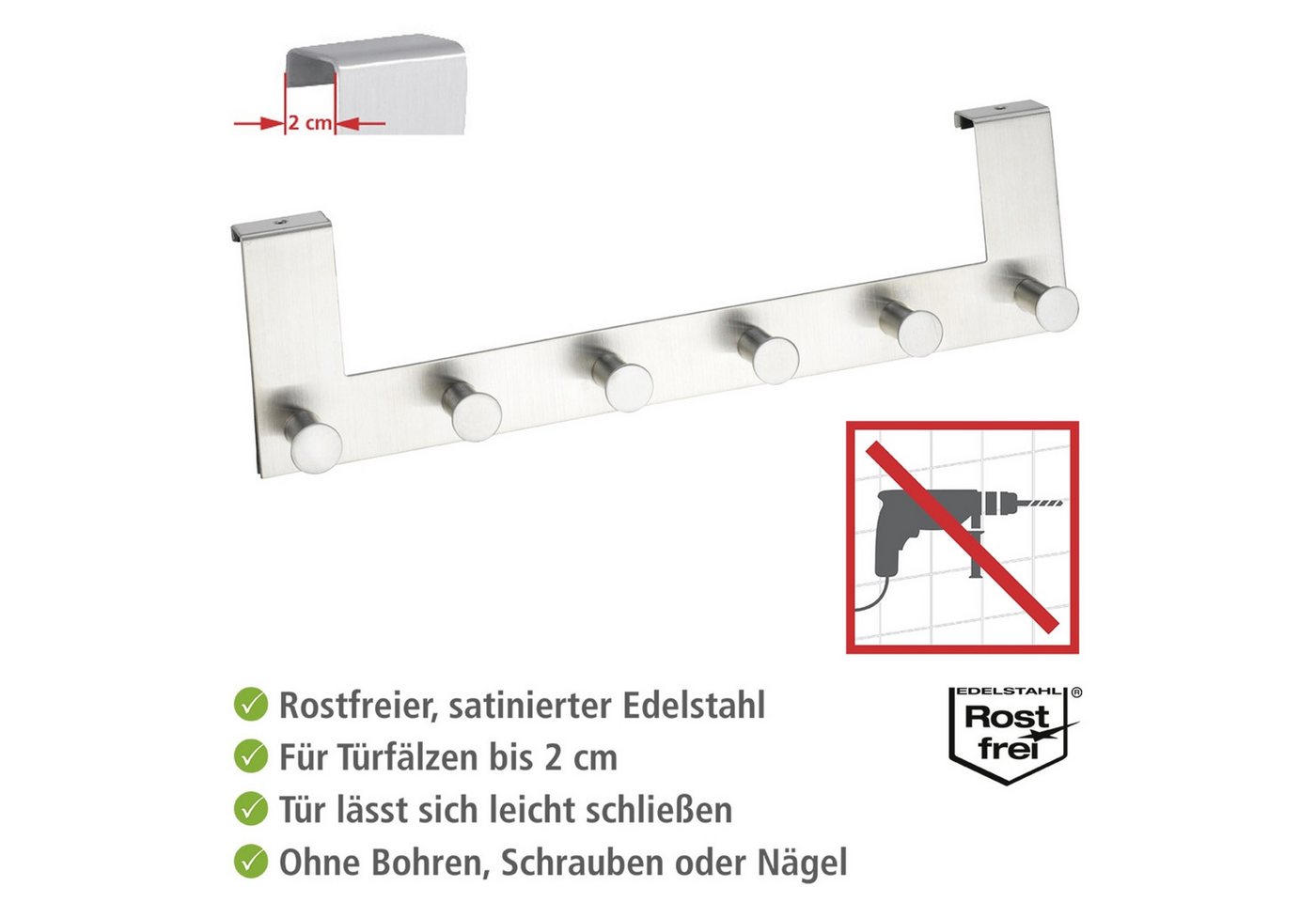 WENKO Türhaken Modell Celano, Türen, Türgarderobe, Hakenleiste mit 6 Haken – Bild 2 von 5