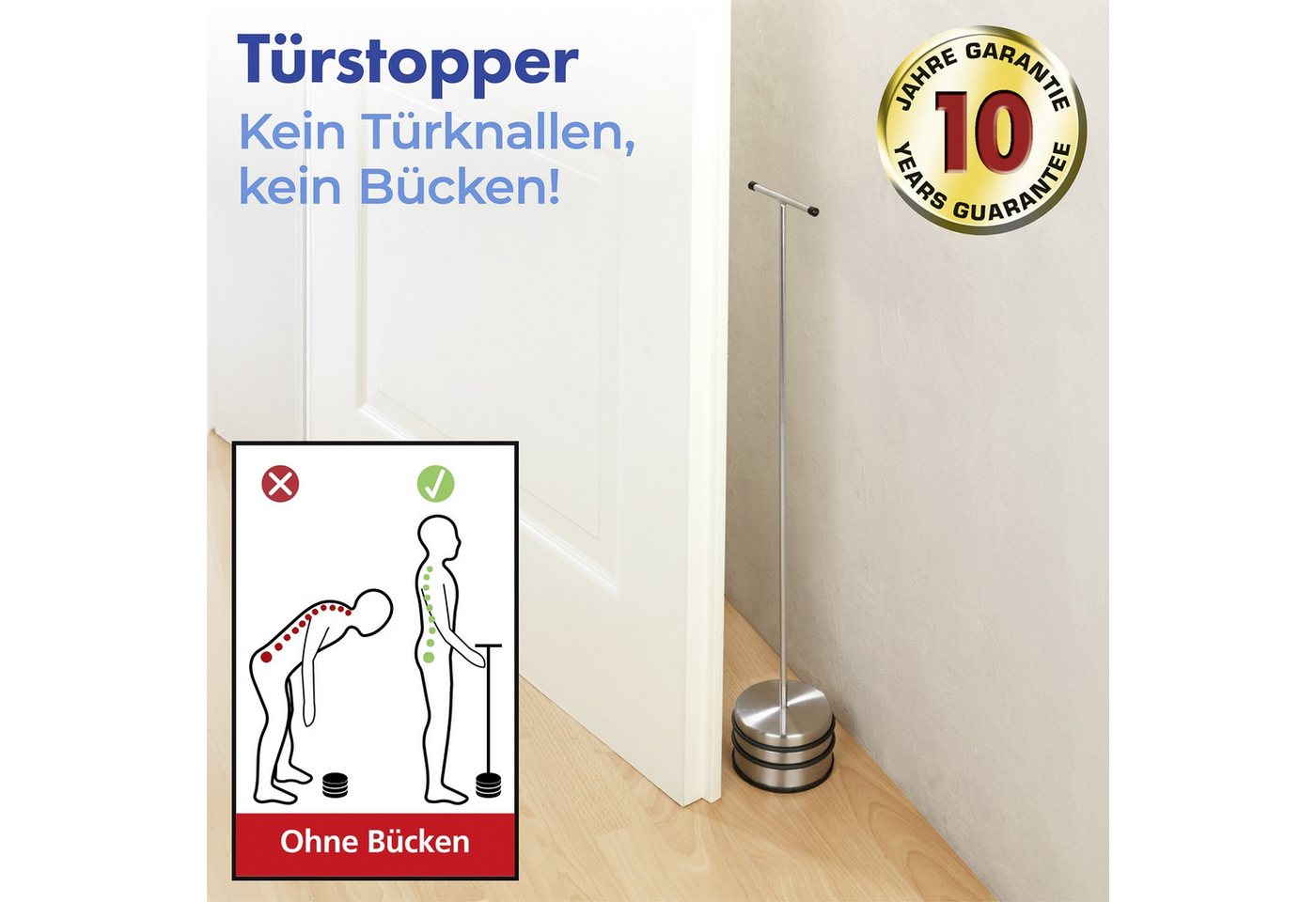 WENKO Türstopper Modell Big Boy (1 St), Anti-Rutsch-Unterseite, praktische Griffstange, robust und langlebig – Bild 2 von 5