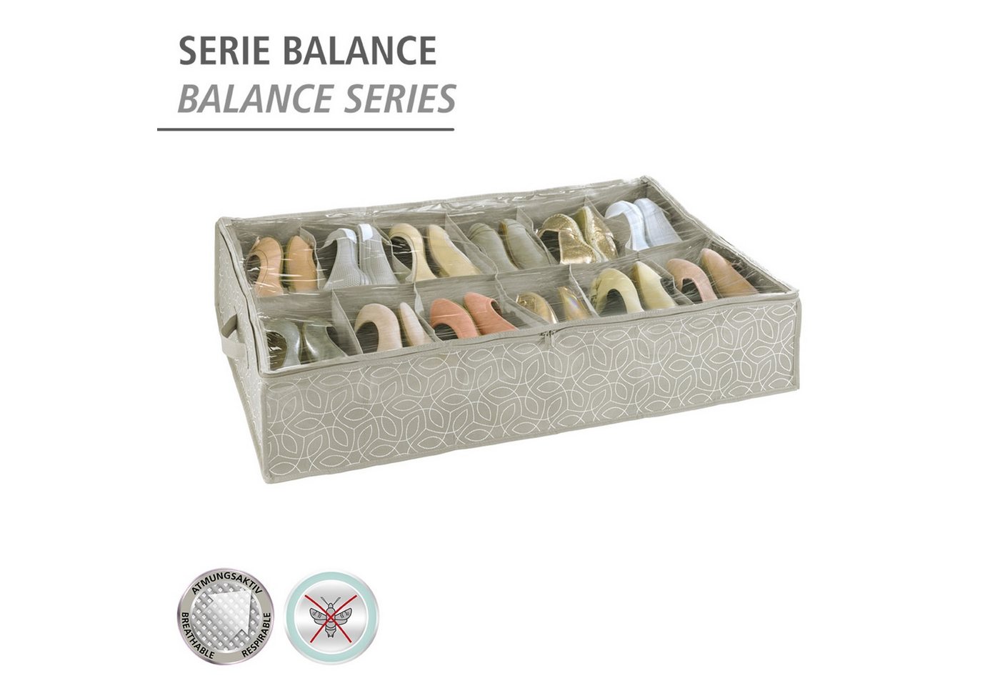 WENKO Unterbettkommode Modell Balance, Aufbewahrungsbox für 12 Paar Schuhe mit Sichtfenster & Reißverschluss – Bild 2 von 5