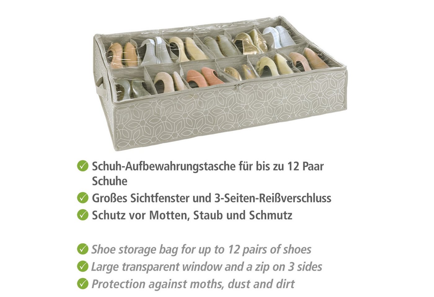 WENKO Unterbettkommode Modell Balance, Aufbewahrungsbox für 12 Paar Schuhe mit Sichtfenster & Reißverschluss – Bild 3 von 5