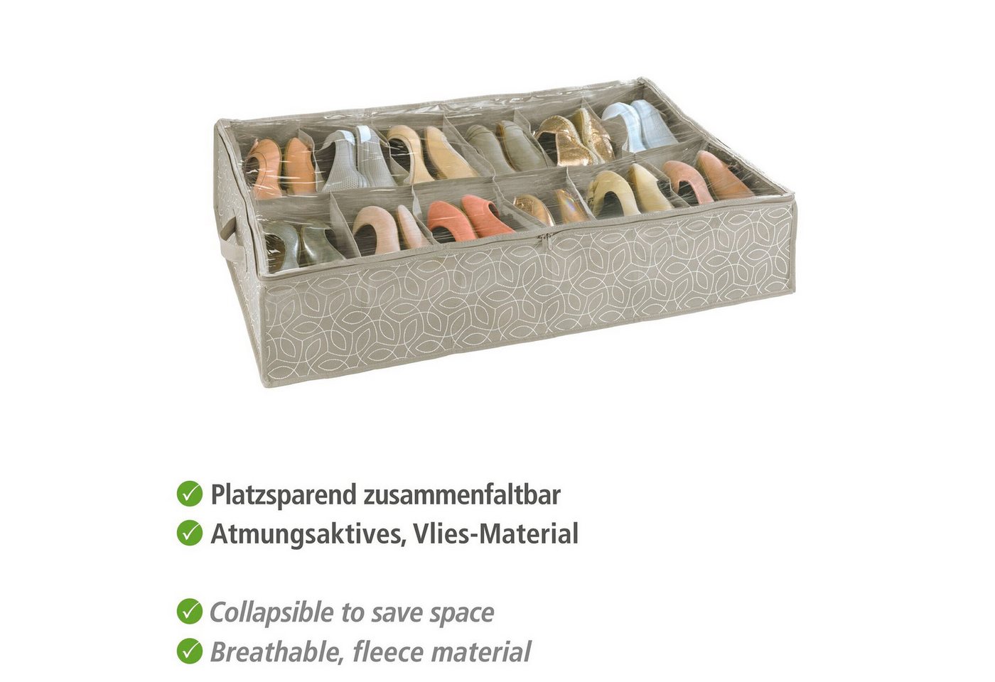 WENKO Unterbettkommode Modell Balance, Aufbewahrungsbox für 12 Paar Schuhe mit Sichtfenster & Reißverschluss – Bild 4 von 5