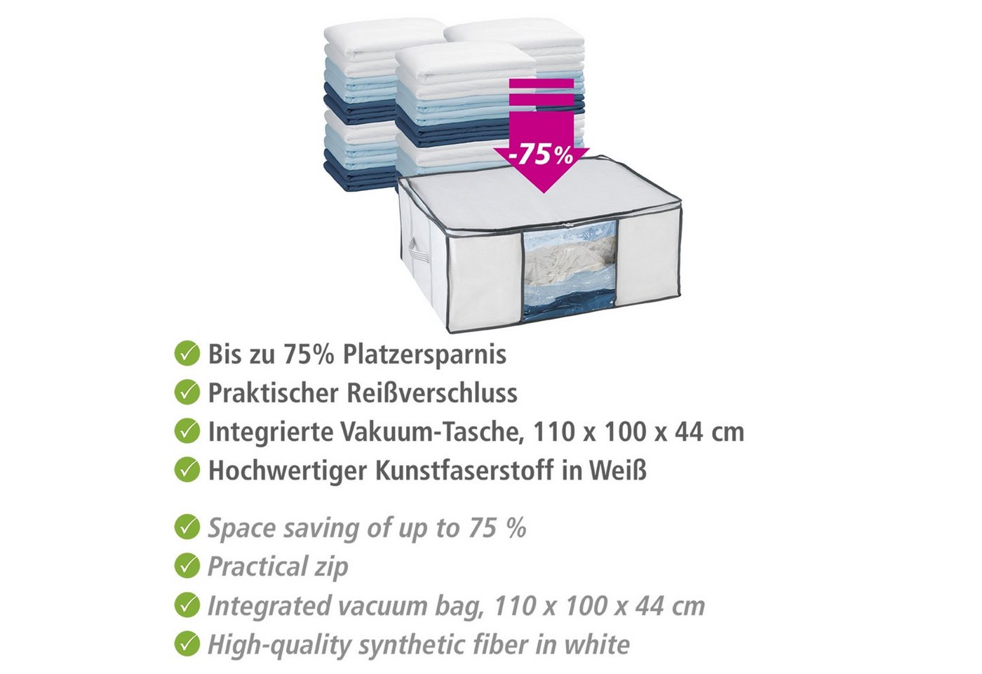 WENKO Unterbettkommode Vakuum Soft Box, integrierte Vakuum-Tasche & Blitzventil, bis zu 75 % Platzersparnis – Bild 4 von 5