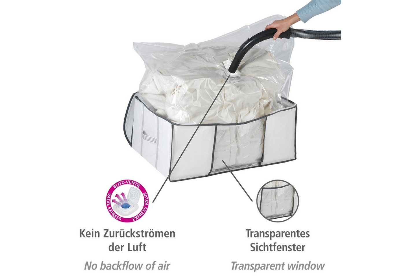 WENKO Unterbettkommode Vakuum Soft Box, integrierte Vakuum-Tasche & Blitzventil, bis zu 75 % Platzersparnis – Bild 5 von 5