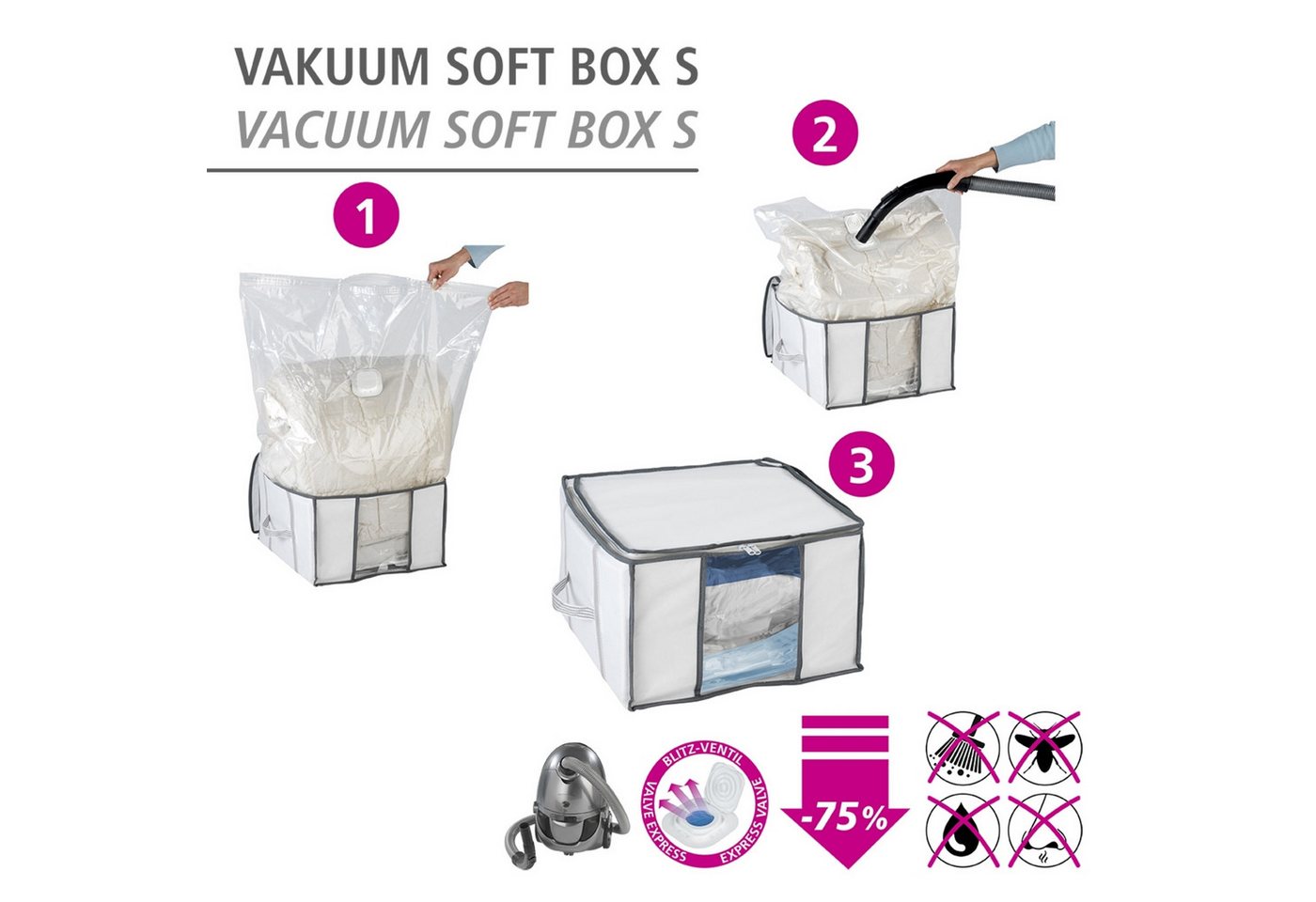 WENKO Unterbettkommode Vakuum Soft Box, integrierte Vakuum-Tasche & Blitzventil, bis zu 75 % Platzersparnis – Bild 2 von 5