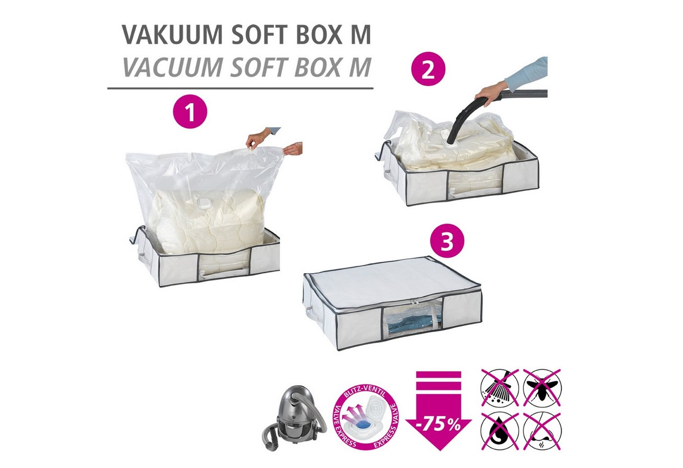WENKO Unterbettkommode Vakuum Soft Box, integrierte Vakuum-Tasche & Blitzventil, bis zu 75 % Platzersparnis – Bild 2 von 5