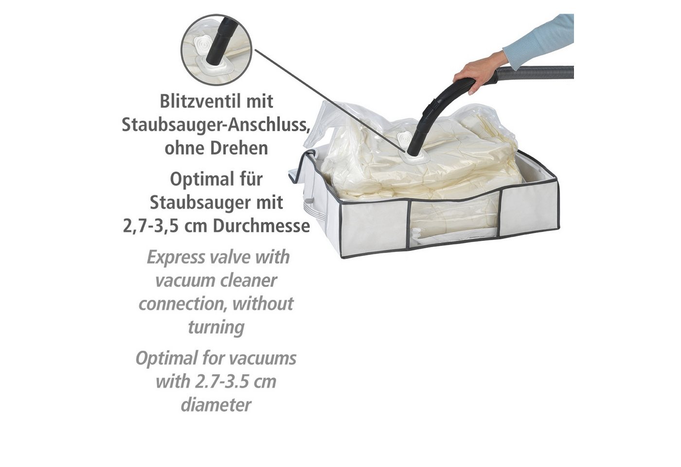 WENKO Unterbettkommode Vakuum Soft Box, integrierte Vakuum-Tasche & Blitzventil, bis zu 75 % Platzersparnis – Bild 3 von 5