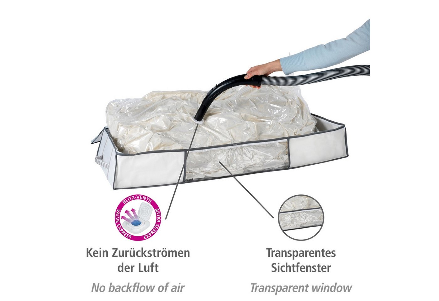 WENKO Unterbettkommode Vakuum Soft Box XL, integrierte Vakuum-Tasche & Blitzventil, bis zu 75 % Platzersparnis – Bild 3 von 5