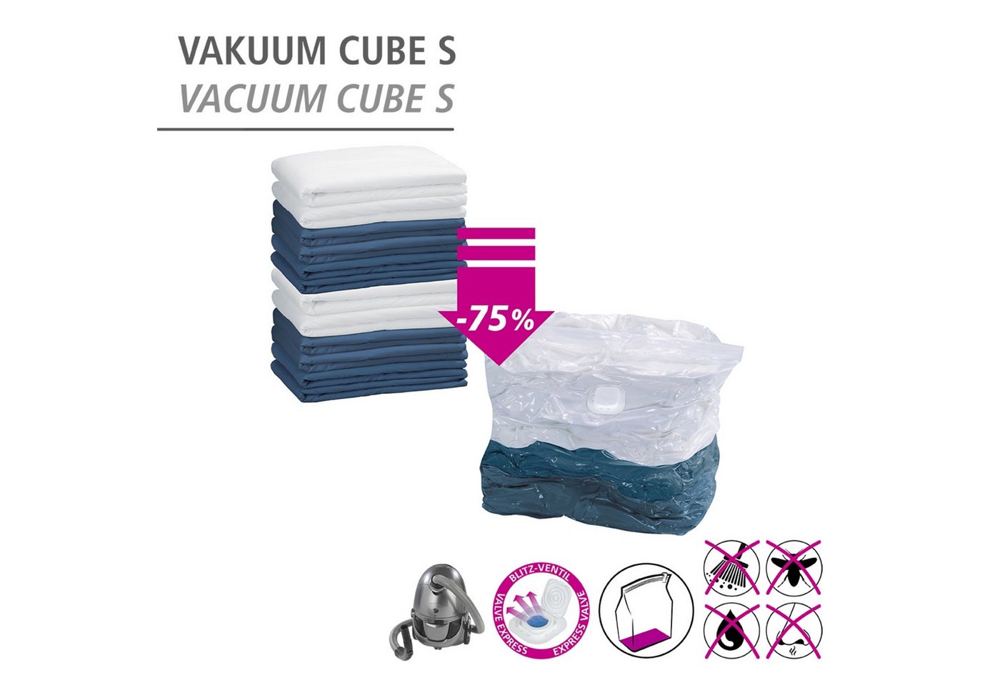 WENKO Vakuumierbeutel Modell Cube, Vakuum Aufbewahrungsbeutel, 2 x Cube S und 2 x Cube L – Bild 2 von 5
