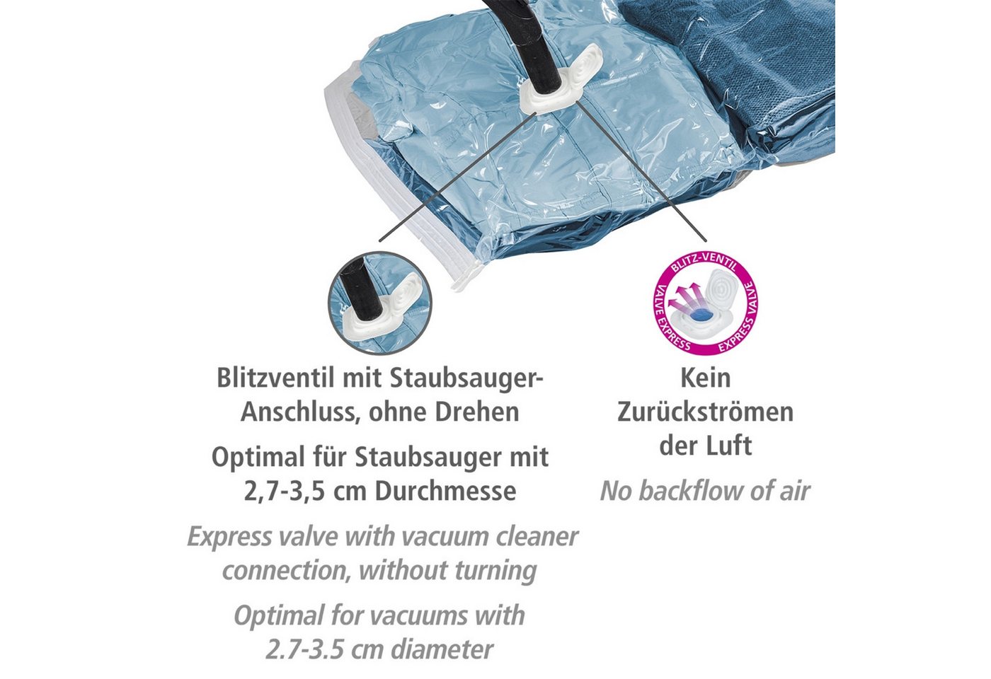 WENKO Vakuumierbeutel Reise-Set, Vakuumbeutel für Kleidung zur platzsparenden Aufbewahrung, 2 Größen – Bild 4 von 5