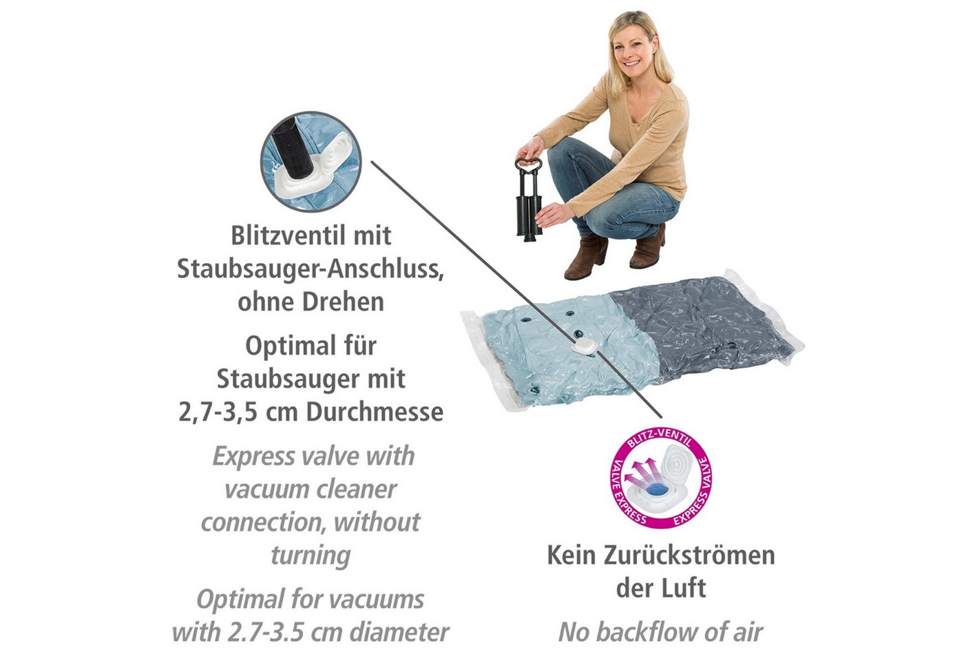 WENKO Vakuumierbeutel Reise-Set, Vakuumbeutel für Kleidung zur platzsparenden Aufbewahrung, mit Pumpe – Bild 4 von 5