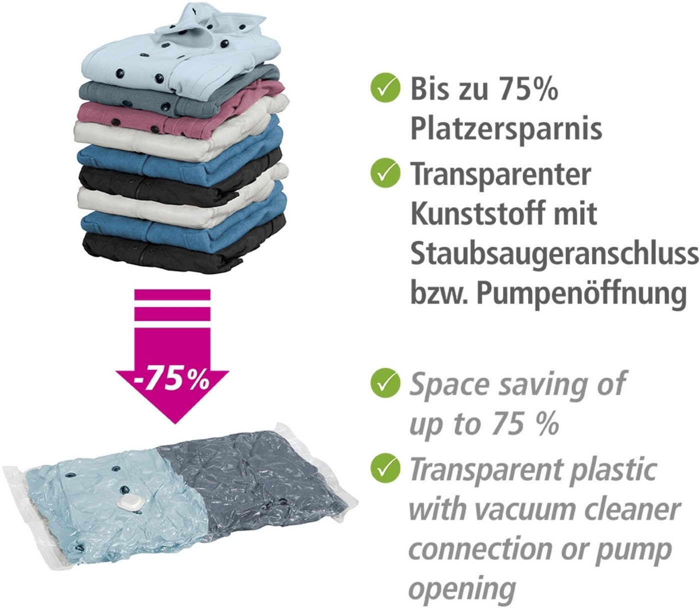 WENKO Vakuumierbeutel Reise-Set, Vakuumbeutel für Kleidung zur platzsparenden Aufbewahrung, mit Pumpe – Bild 5 von 5