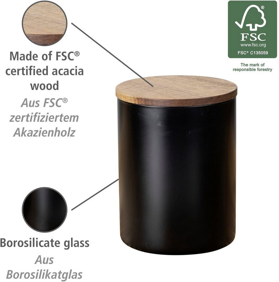 WENKO Vorratsdose Modell Mio, Borosilikatglas, (1-tlg), Frischhaltedose für Lebensmittel, luftdichter Deckel aus Akazienholz – Bild 3 von 5