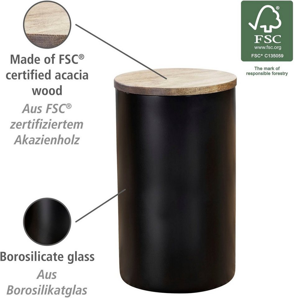WENKO Vorratsdose Modell Mio, Borosilikatglas, (1-tlg), Frischhaltedose für Lebensmittel, luftdichter Deckel aus Akazienholz – Bild 2 von 5