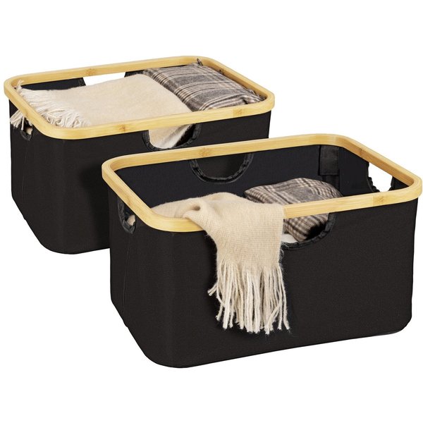 WENKO Wäschekorb Modell Ecori (Set, 2 St), Aufbewahrungskörbe, recyceltes Polyester mit Bambusrahmen