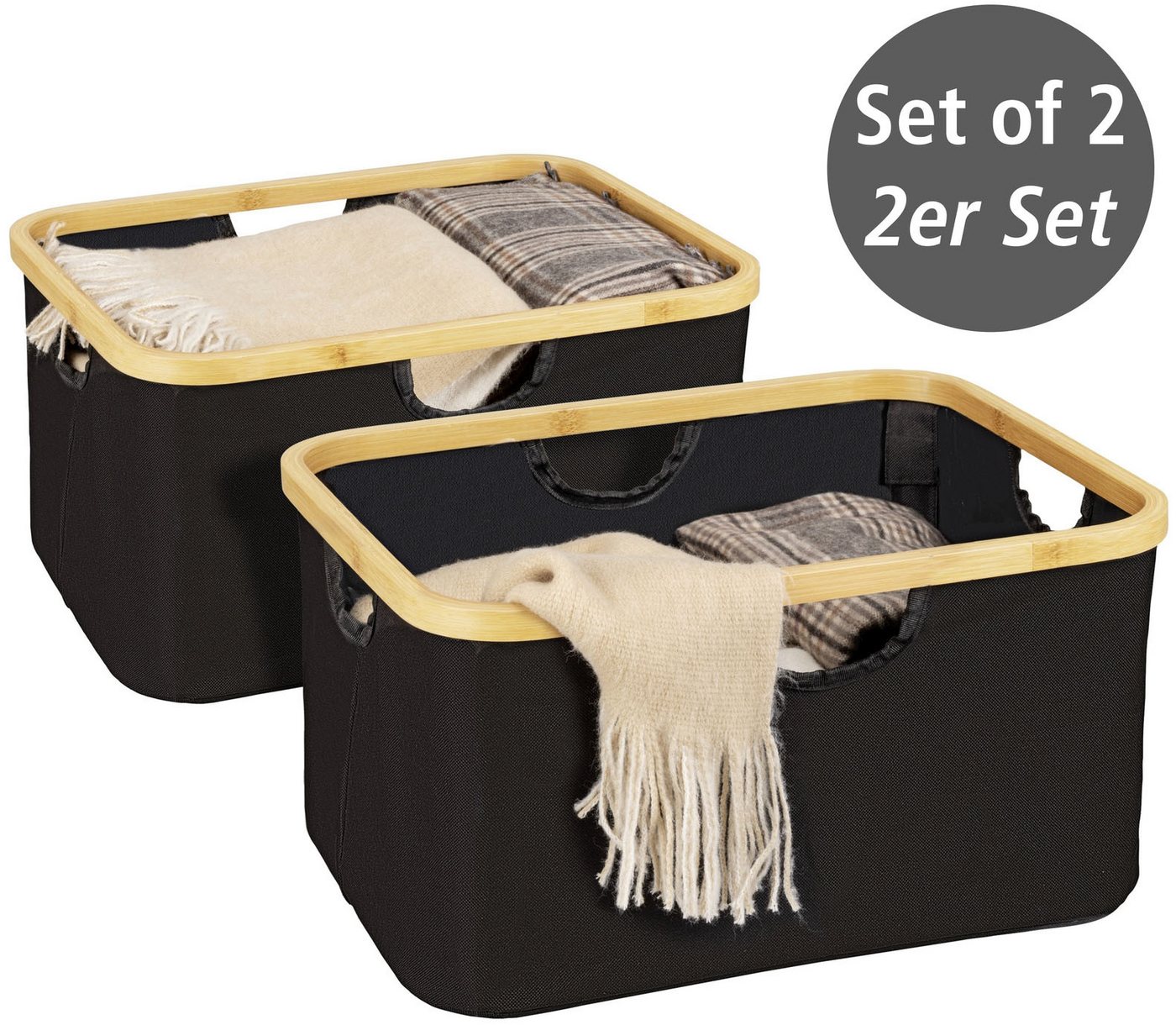 WENKO Wäschekorb Modell Ecori (Set, 2 St), Aufbewahrungskörbe, recyceltes Polyester mit Bambusrahmen – Bild 3 von 5