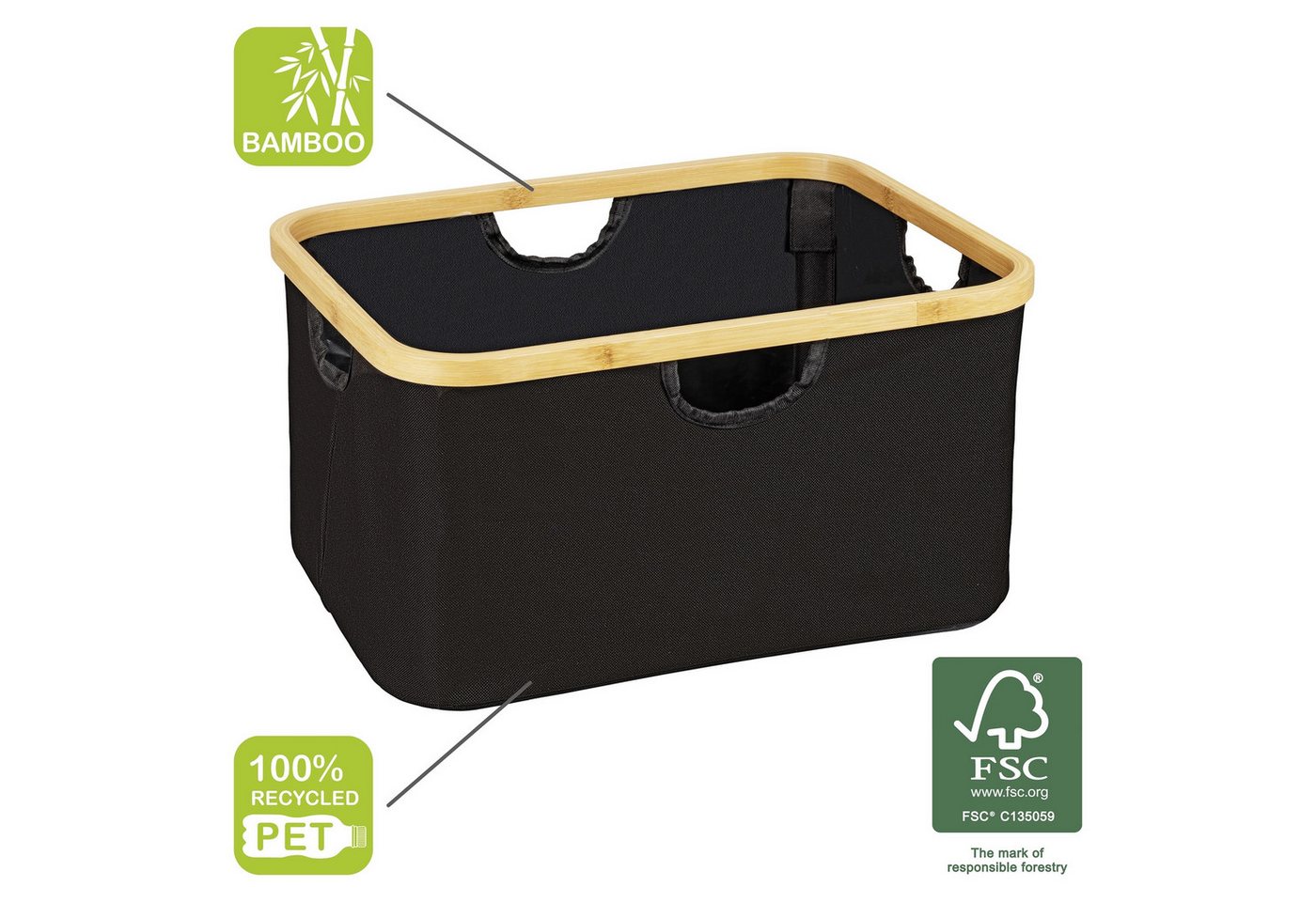 WENKO Wäschekorb Modell Ecori (Set, 2 St), Aufbewahrungskörbe, recyceltes Polyester mit Bambusrahmen – Bild 5 von 5