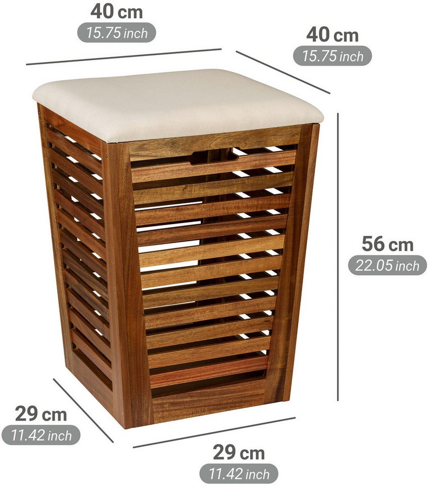 WENKO Wäschetruhe Fondi, Wäschetruhe, auch als Sitzhocker nutzbar, Akazienholz, 55 l – Bild 5 von 5