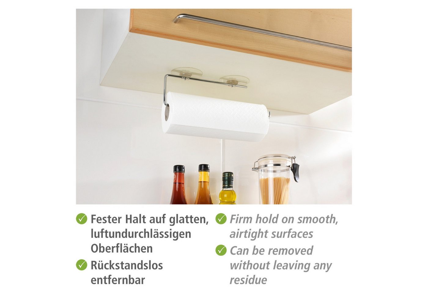 WENKO Wandrollenhalter Modell Static-Loc®, Küchenrollenhalter aus verchromtem Metall, Befestigen ohne Bohren – Bild 4 von 5