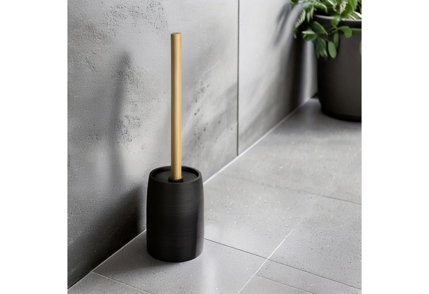 WENKO WC-Garnitur Altavalle, Toilettenbürste mit Bambusstiel, Behälter aus Polyresin, freistehend – Bild 2 von 4