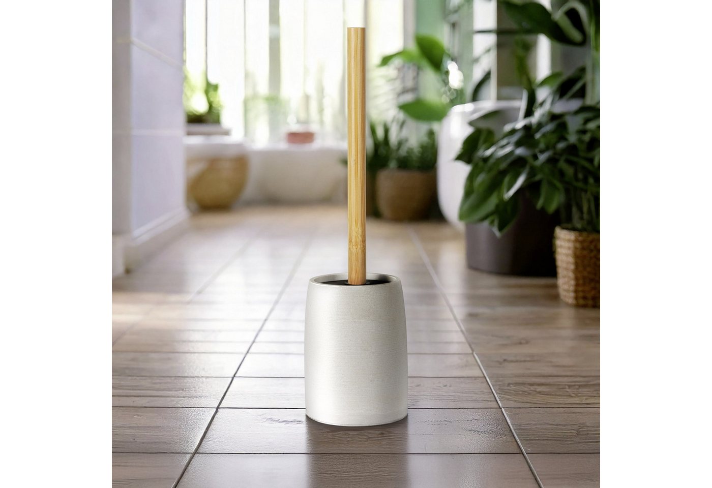 WENKO WC-Garnitur Altavalle, Toilettenbürste mit Bambusstiel, Behälter aus Polyresin, freistehend – Bild 2 von 4