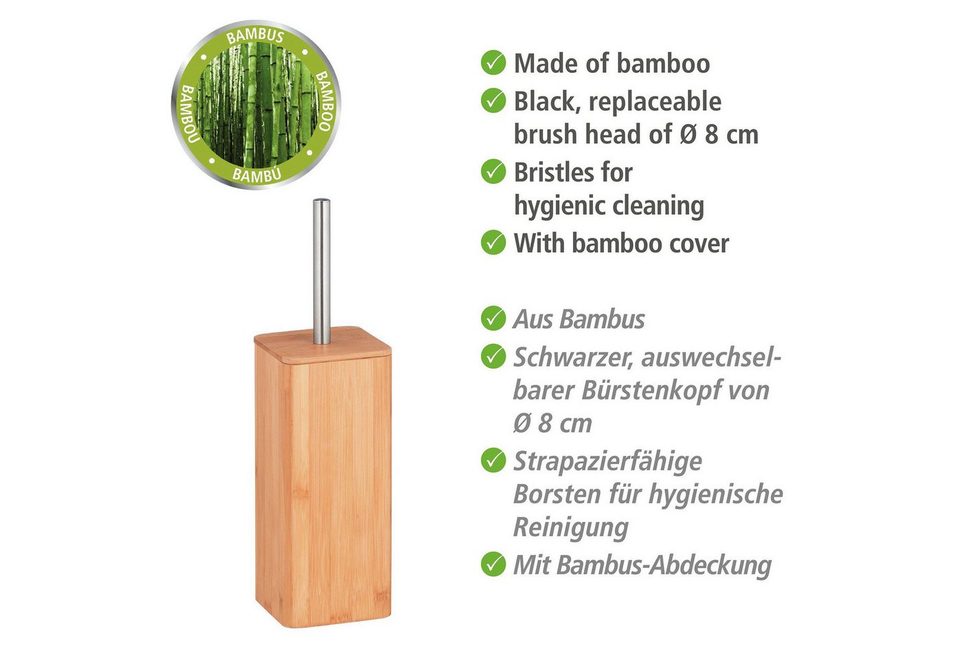 WENKO WC-Garnitur Bambusa, Bürstenhalter aus Bambus – Bild 3 von 5